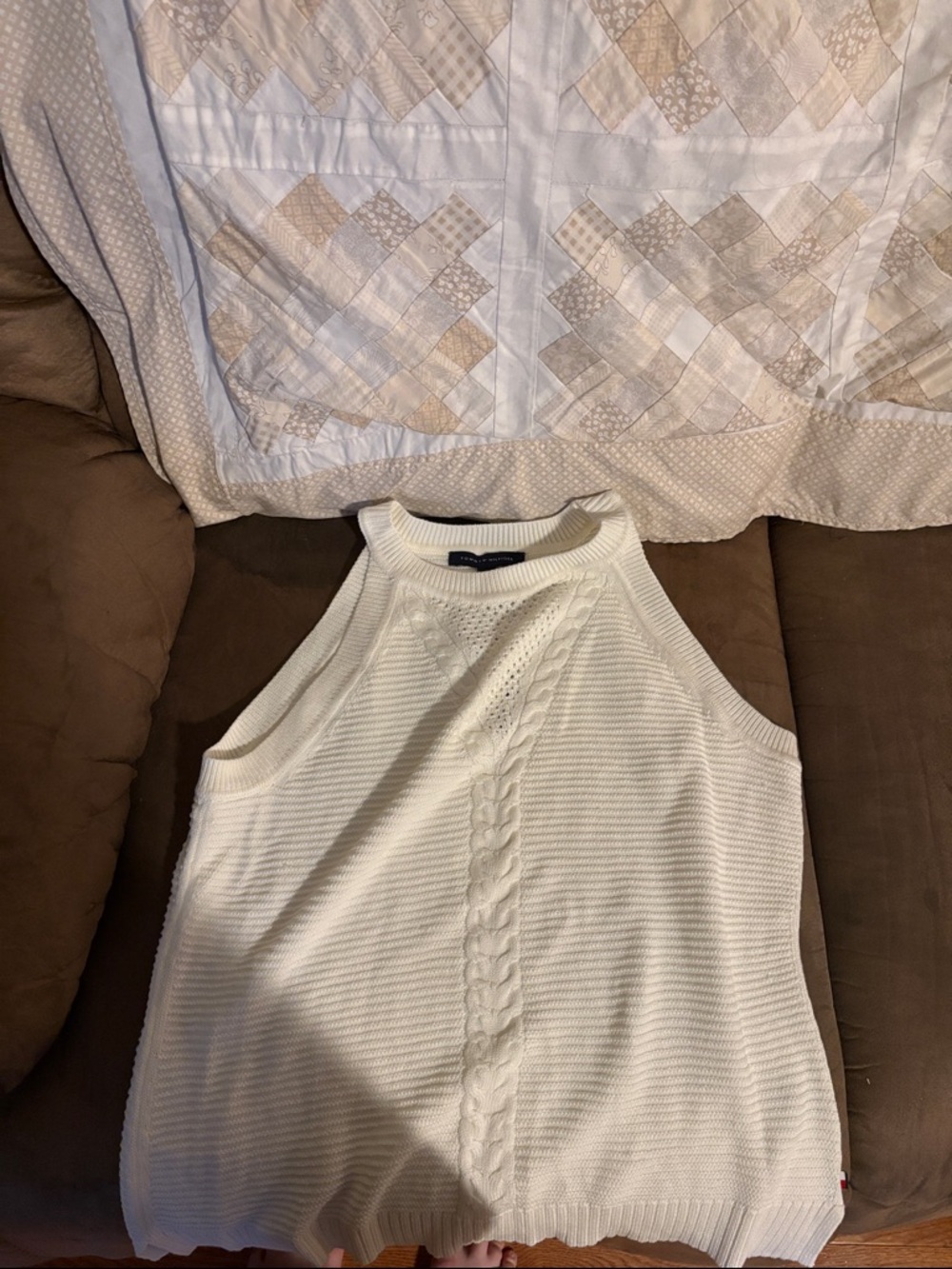 Tommy Hilfiger Cream Cable-Knit Halter Tank Top